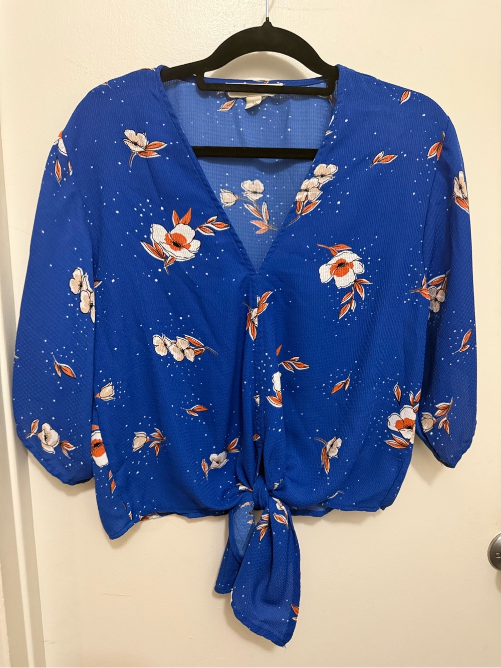 Love Stitch Royal Blue Floral Tie-Front Blouse